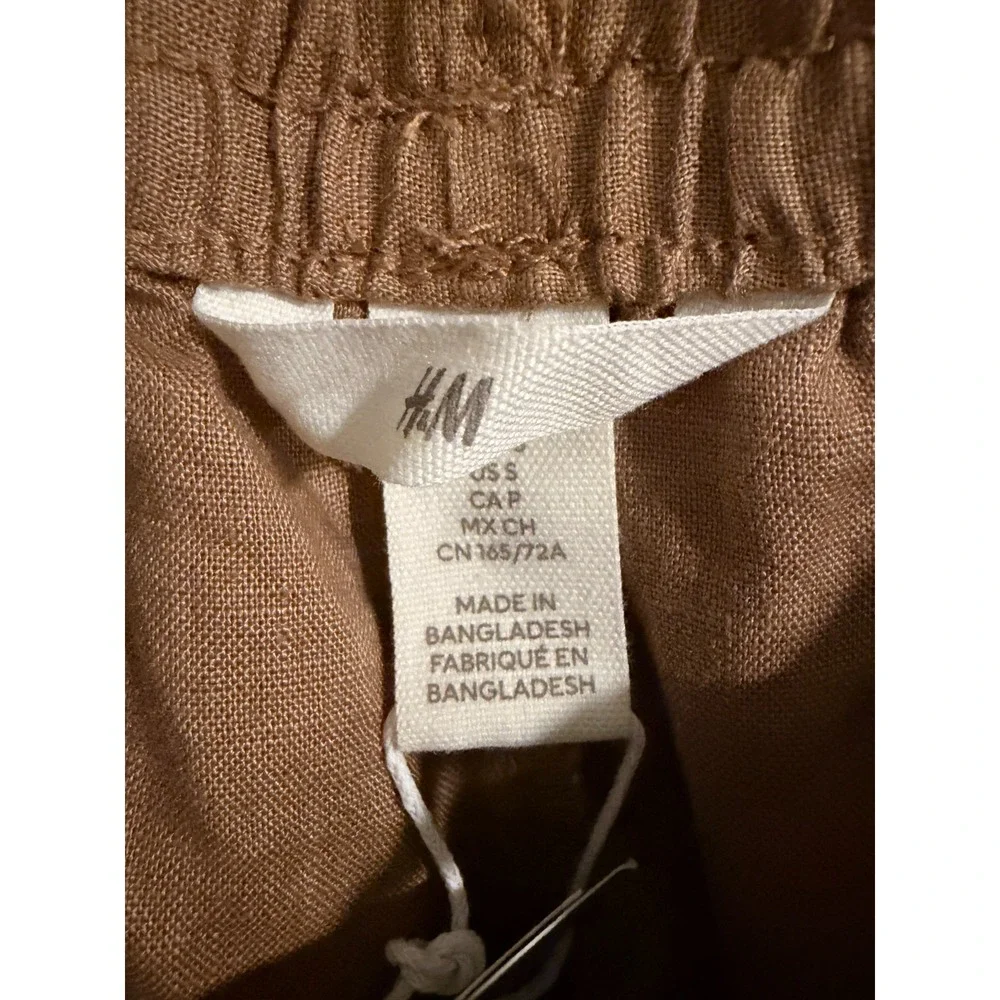 H&M 100% Linen Pants Women's S Brown Resort Lagenlook Beach Coastal NWT